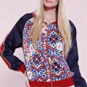 🆕 Dolce Cabo Women's Reversible Floral Red Navy Bomber Jacket Size M